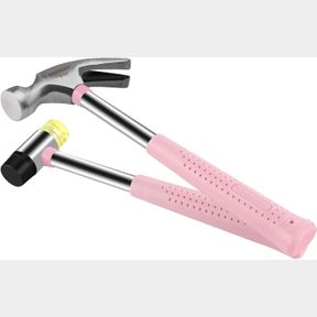 8OZ HAMMER, 2-PIECE SMALL CLAW HAMMER & RUBBER MALLET HAMMER MINI HAMMER SET(PINK)