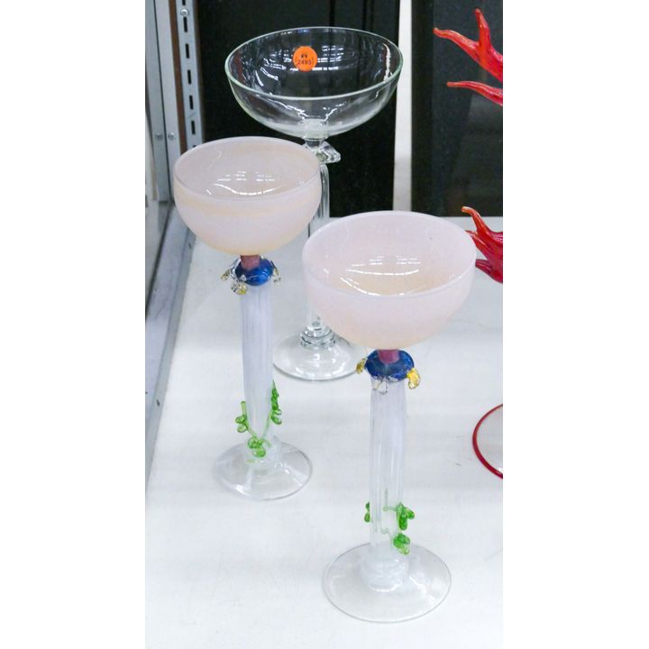 3pc Allison Chism Studio Glass Column Goblets 10'' Approx.