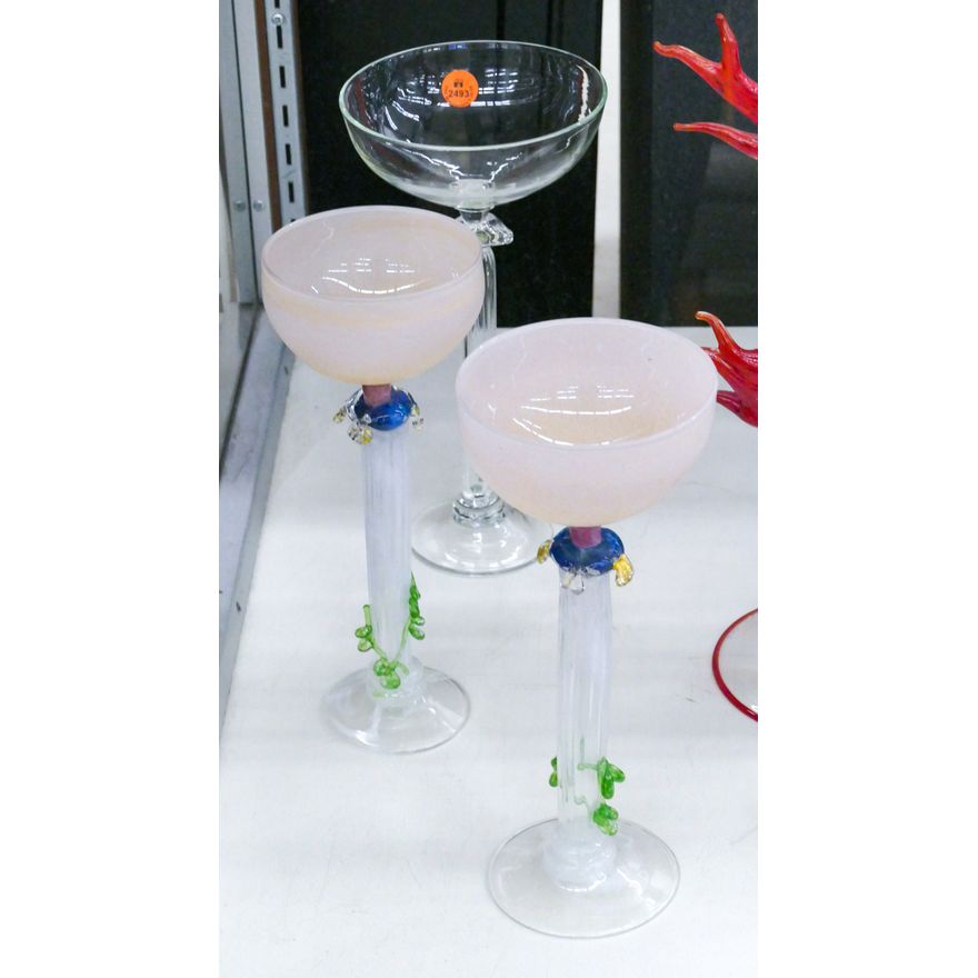 3pc Allison Chism Studio Glass Column Goblets 10'' Approx.