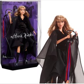 BARBIE MUSIC SERIES DOLL, STEVIE NICKS COLLECTIBLE WEARING VELVETY BLACK DRESS WITH TAMBOURINE ACCESSORY & DOLL STAND