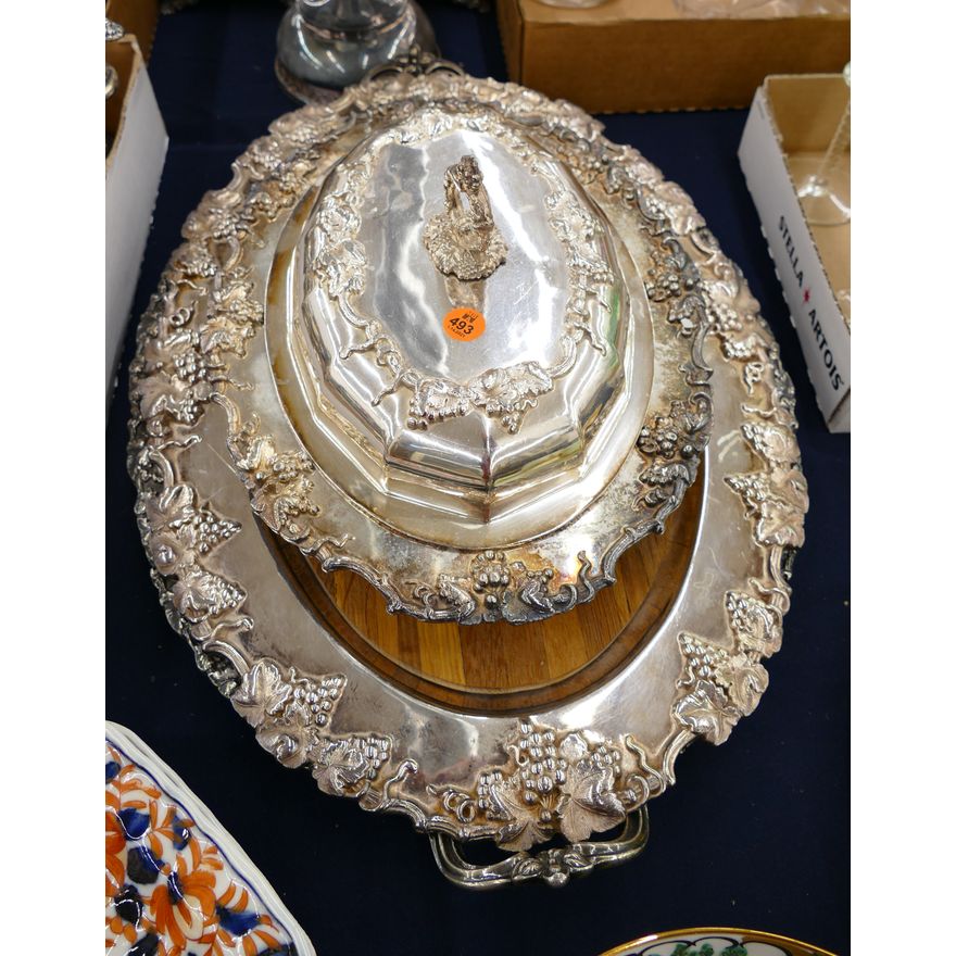 3pc Antique Grape Silverplate Platters Etc- 20''
