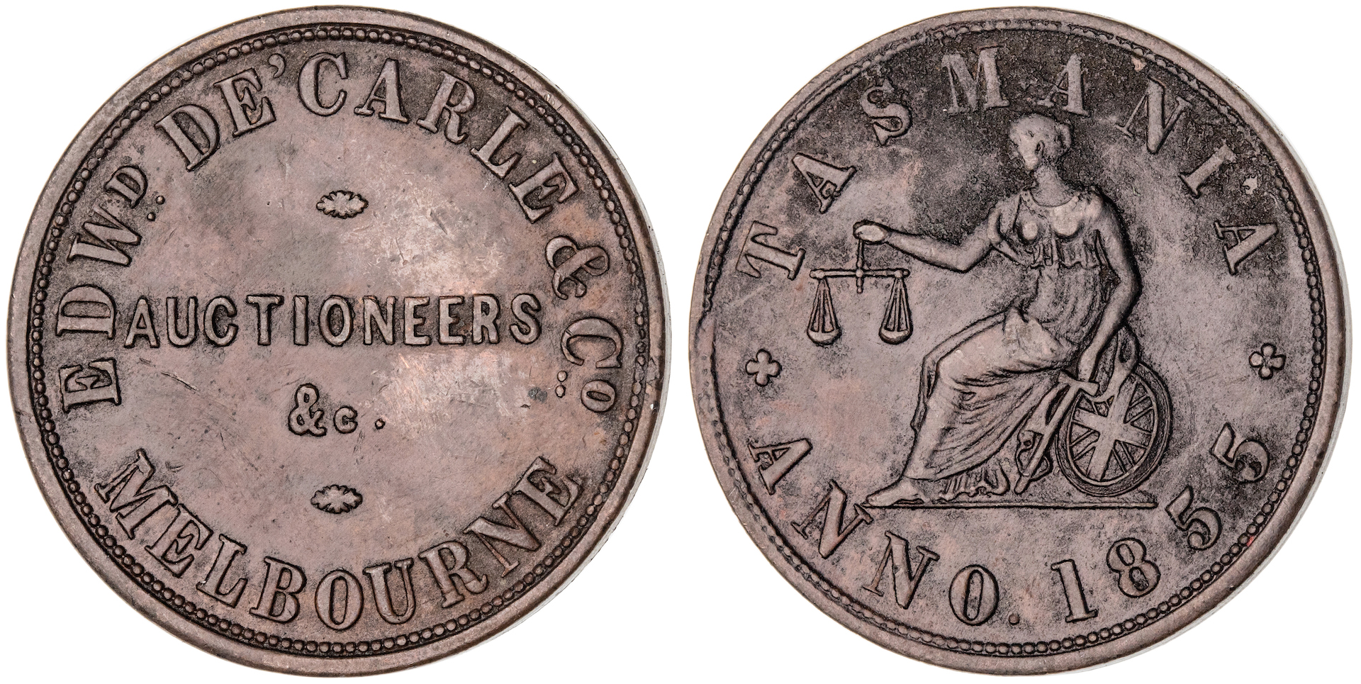 Melbourne, Victoria, Edward de Carle, Penny, 1855, gVF