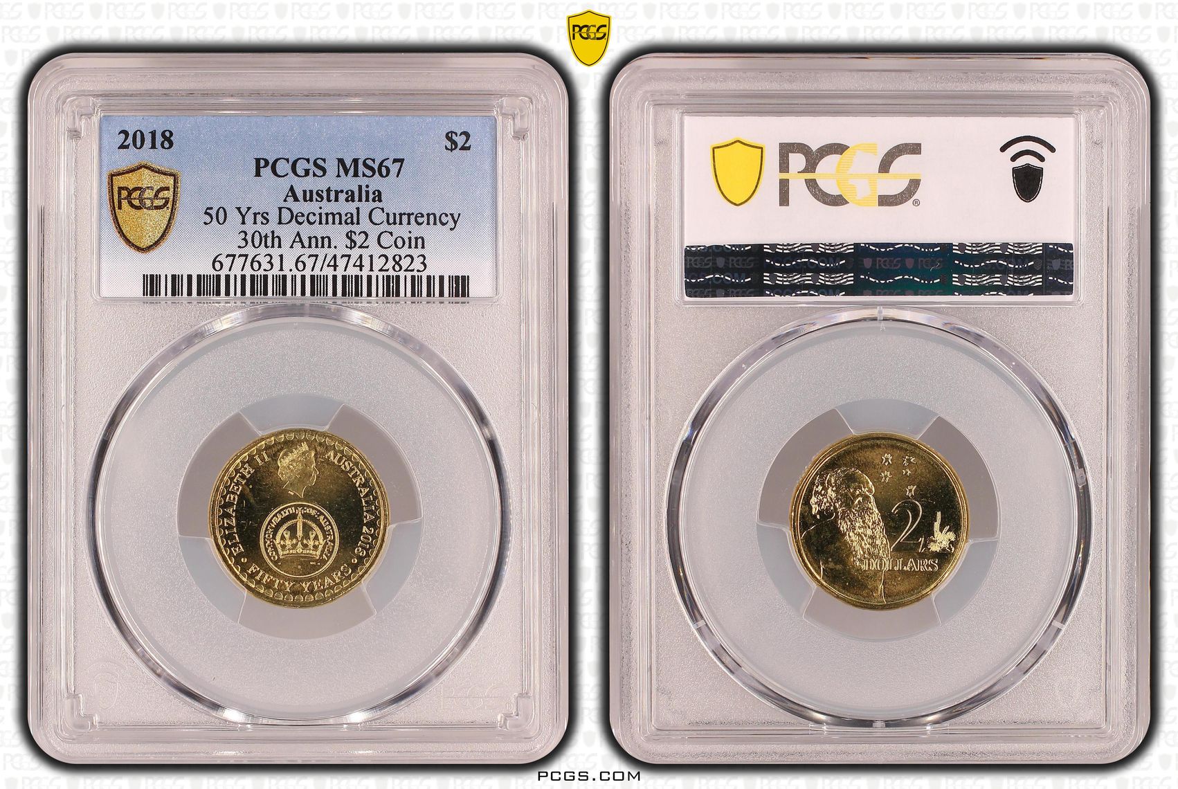 50 Yrs Decimal Currency 30th Ann. $2 Coin , Two Dollar, 2018, PCGS MS67