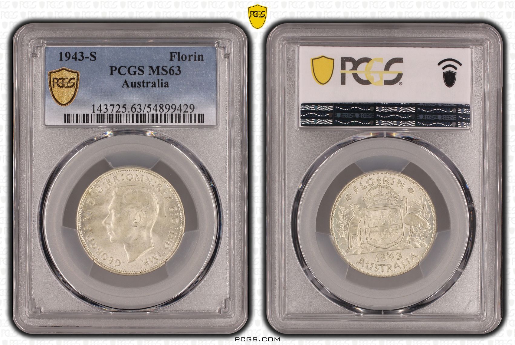 George VI, Florin, 1943-S, PCGS MS63