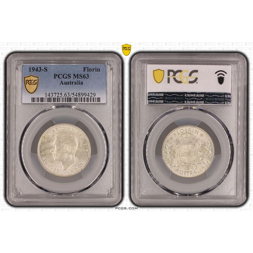 George VI, Florin, 1943-S, PCGS MS63