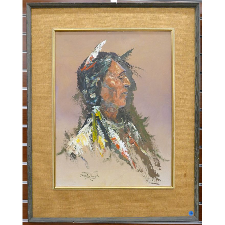 Fred Oldfield (1918-2017 Washington) ''Indian Brave'' Oil