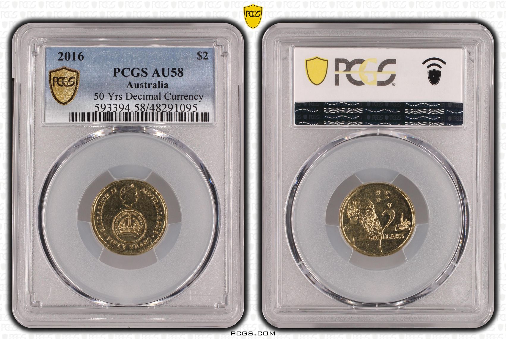 Elizabeth II, 50 Yrs Decimal Currency, Two Dollar, 2016, PCGS AU58