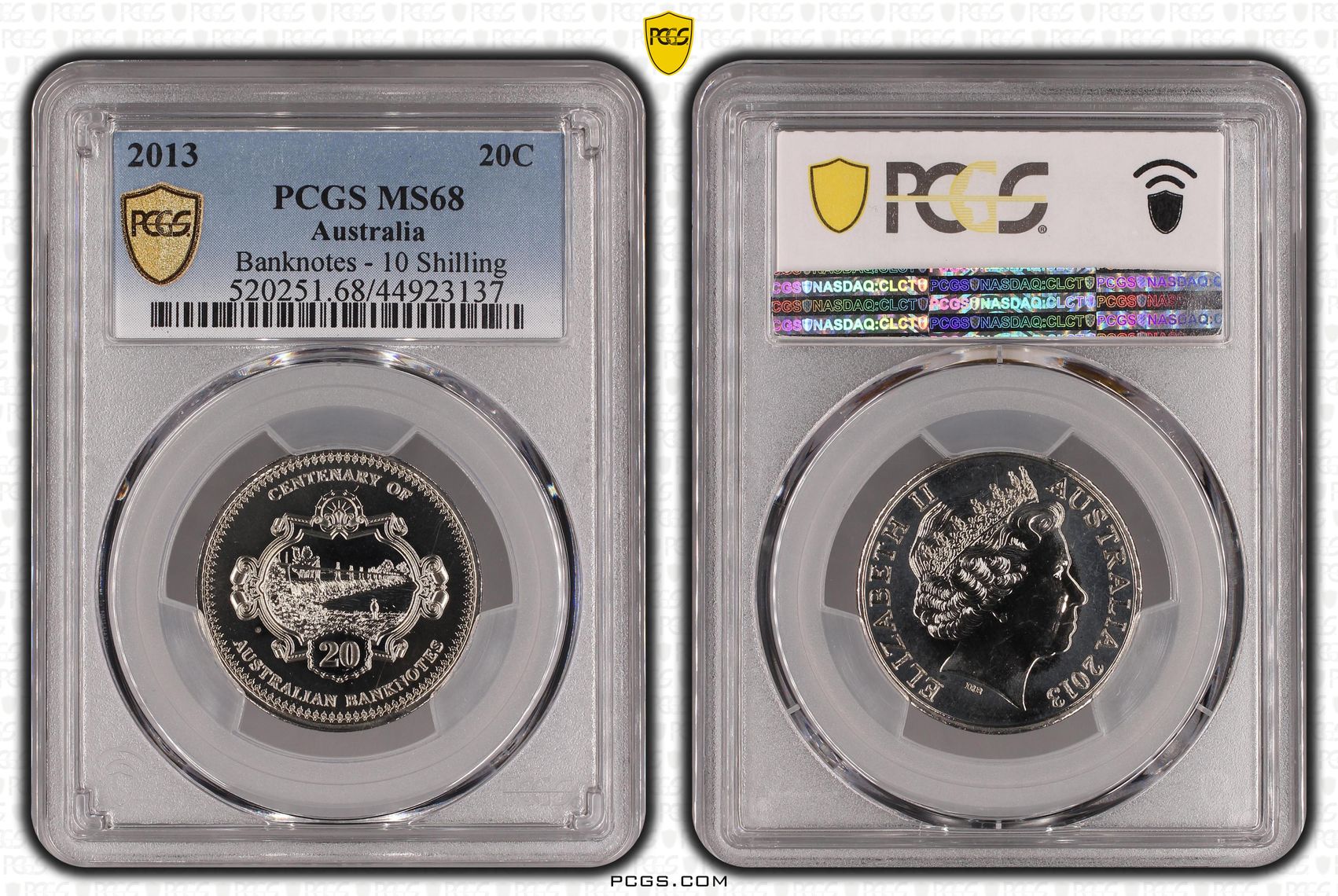 2013 Australia Twenty Cent, 20c Banknotes - 10 Shilling PCGS - MS68 -137
