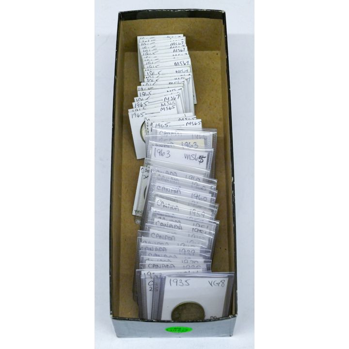 Box 58pc Canadian 80% Silver Quarters Mostly AU 1935-67