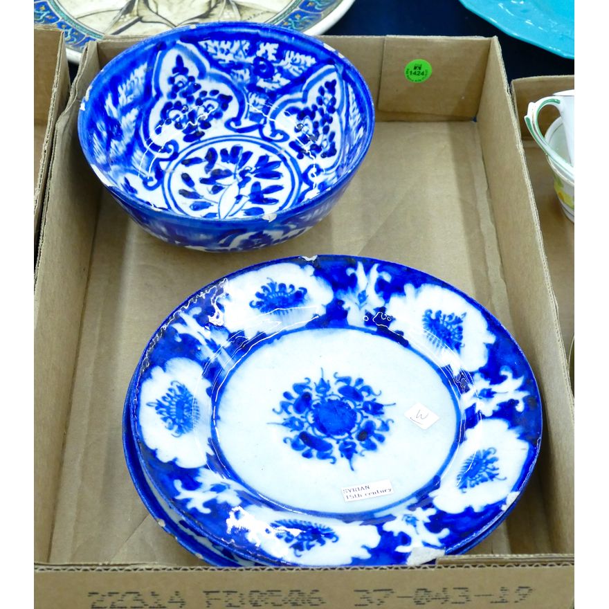 Box 3pc Ancient Syrian Blue Ceramic Dishes