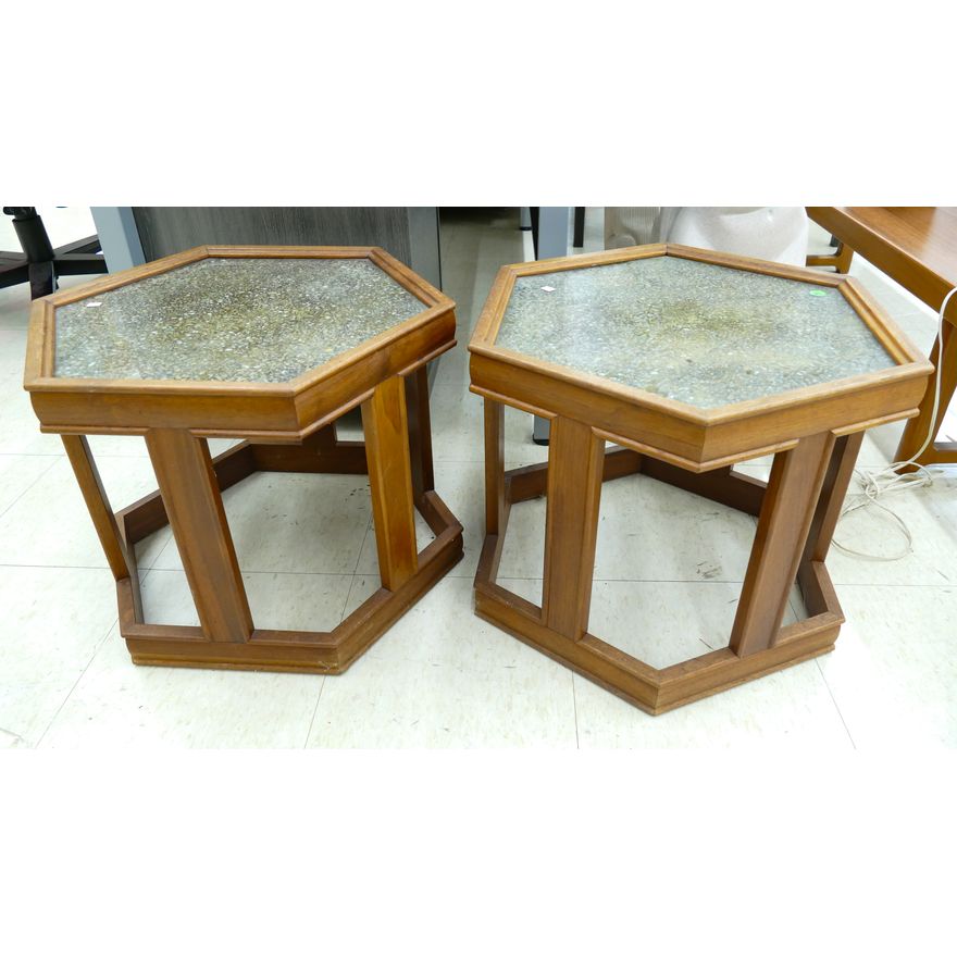 Pair John Keal for Brown Saltman Mid Century Hex Tables 15.5''x21''