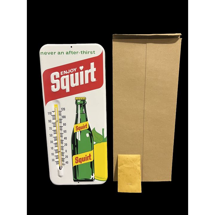 NOS Never And After Thirst Squirt Tin Metal Soda Thermometer