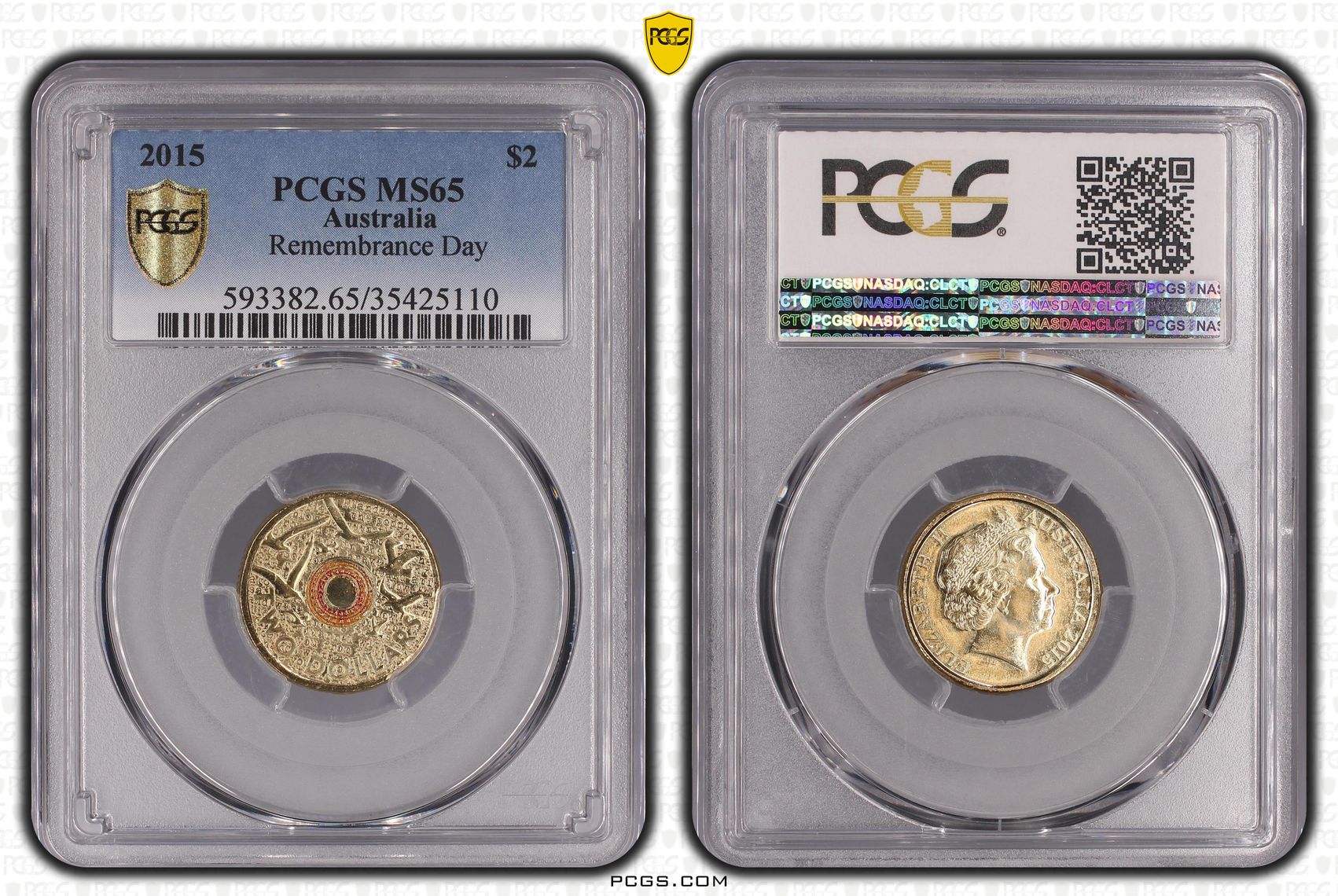 2015 Australia Two Dollar, $2 Remembrance Day PCGS - MS65 -110