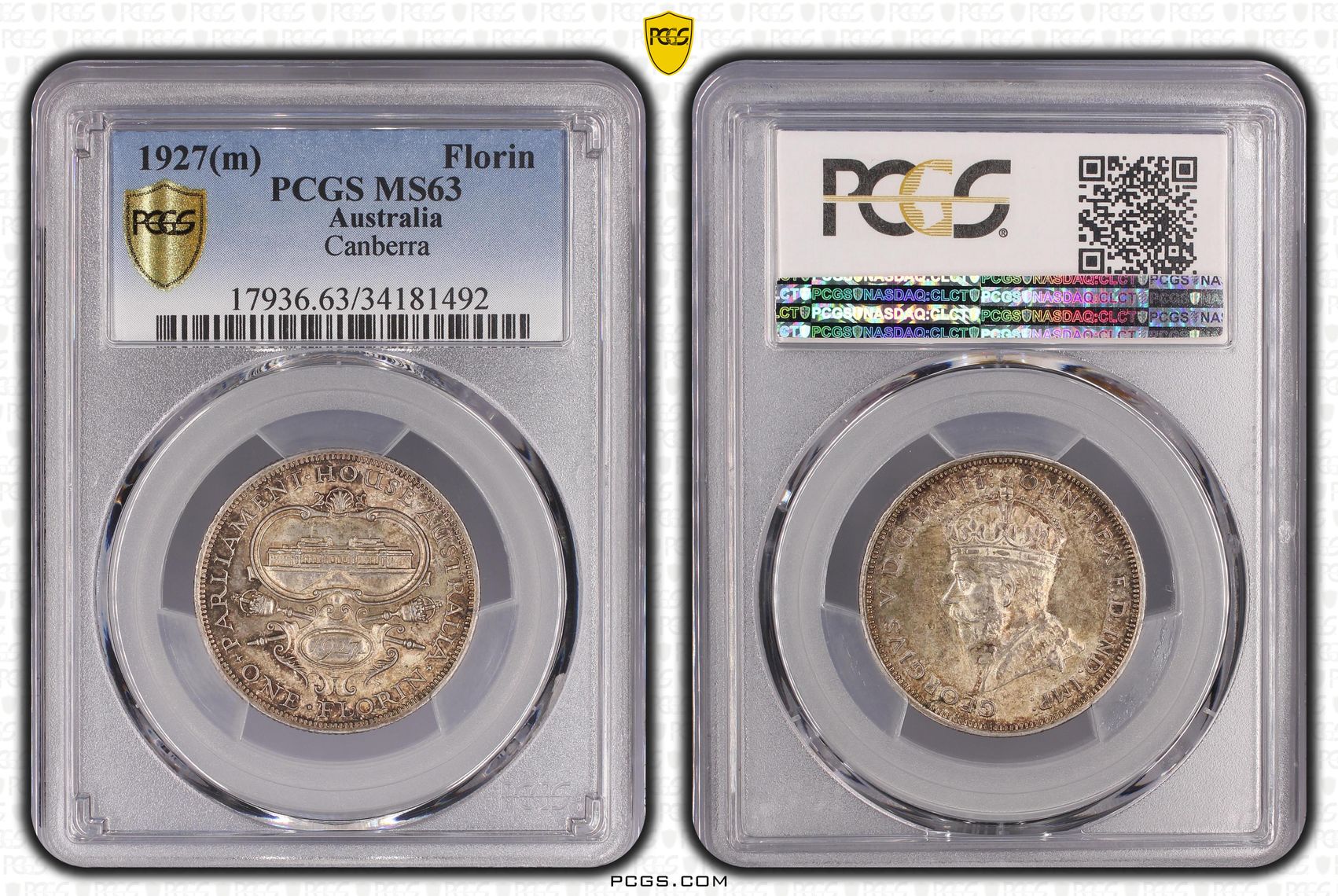 Florin, 1927(m), Canberra, PCGS MS 63