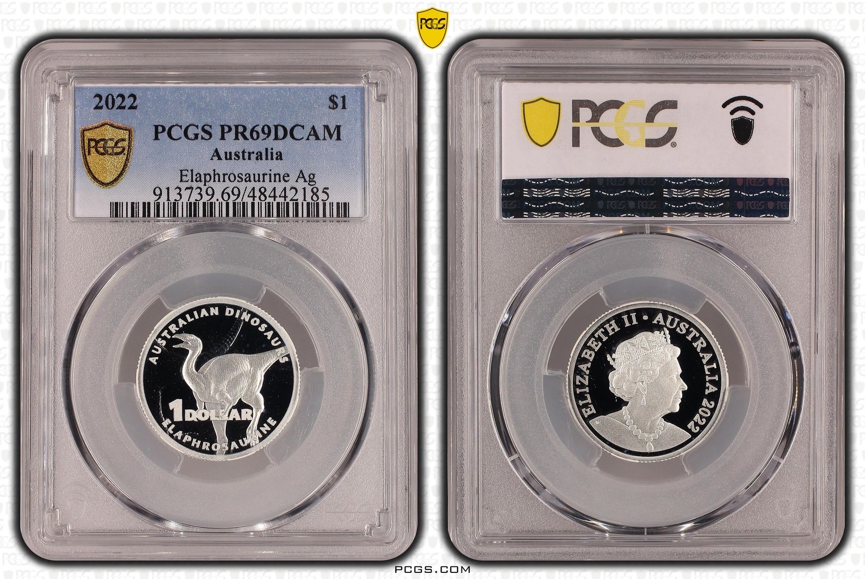 Elizabeth II, Elaphrosaurine Silver, One Dollar, 2022, PCGS PR69DCAM
