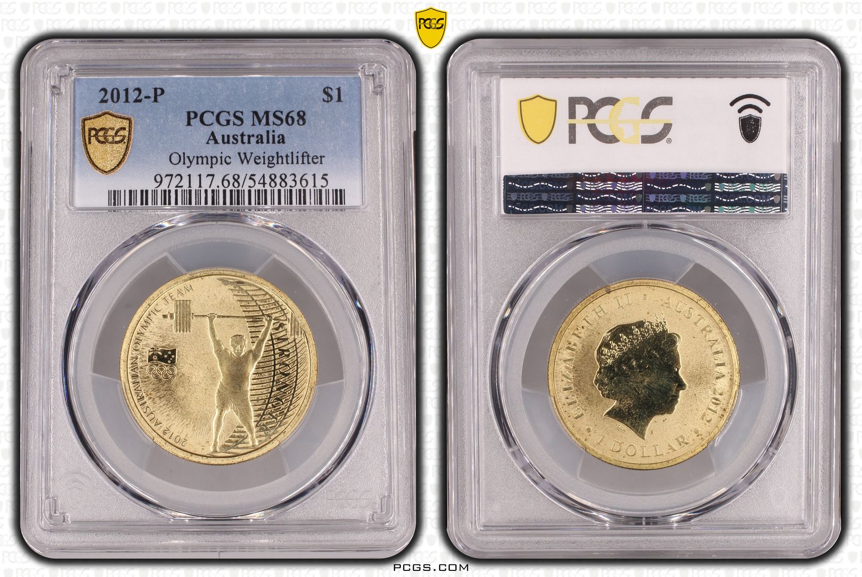 Olympic Weightlifter, One Dollar, 2012-P, PCGS MS68