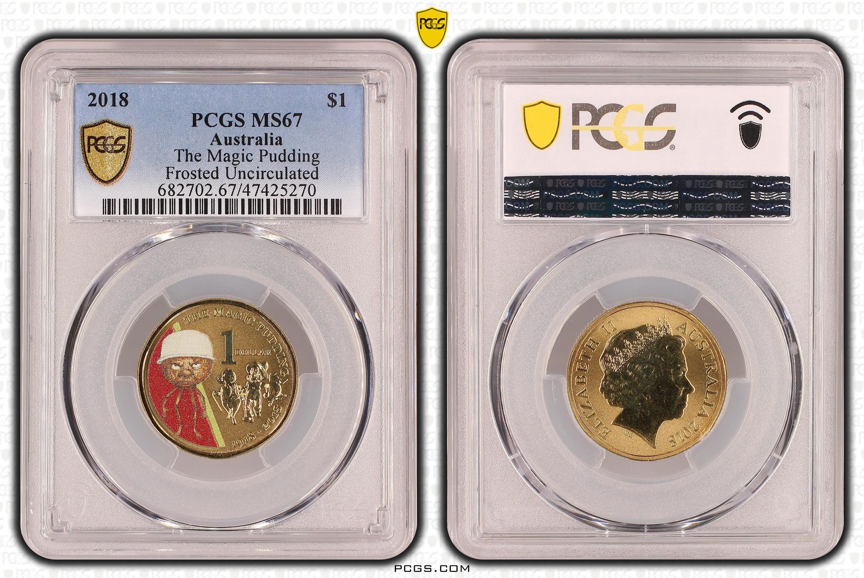 Elizabeth II, The Magic Pudding - Frosted Uncirculated, One Dollar, 2018, PCGS MS67