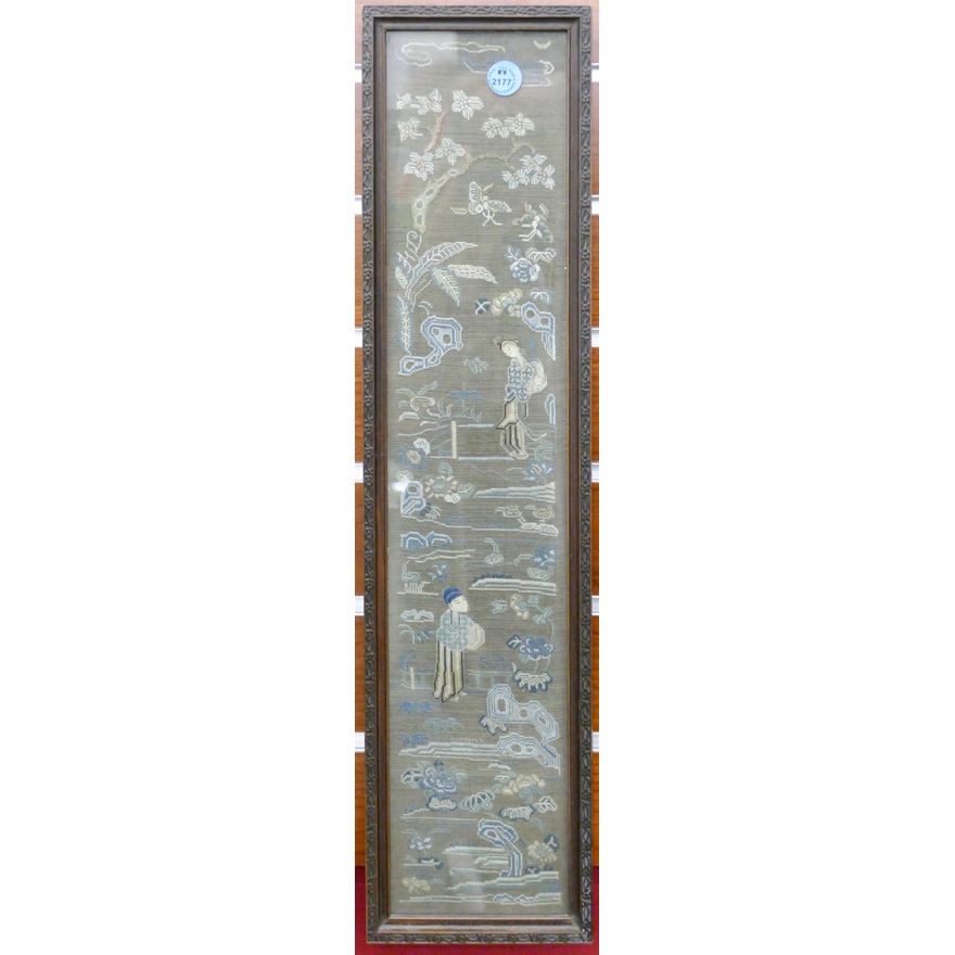 Antique Chinese Silkwork Sleeve Panel Framed 20.5''x5''