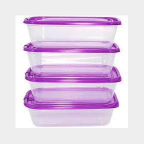 Food Containers set of 4 Tray XL - Transparent/Pink Lid | AS 51663/60653 B1 (S1)