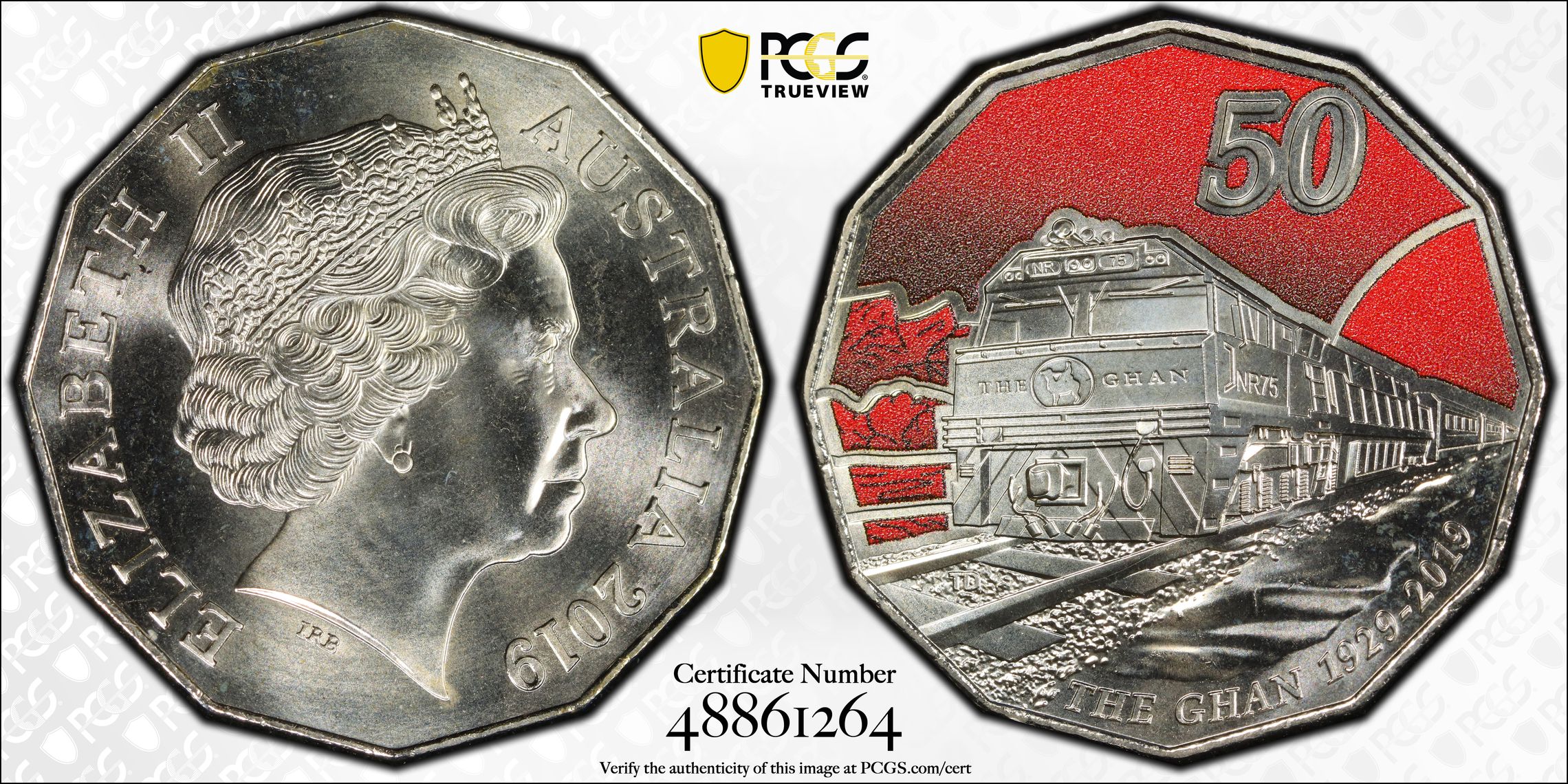 90 Ann. of Ghan Colorized, Fifty Cent, 2019, PCGS MS69