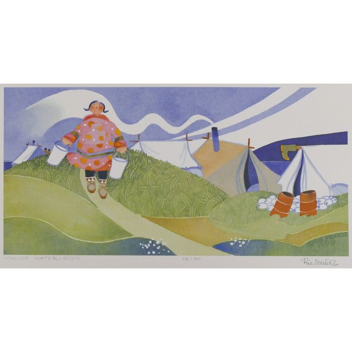 Rie Munoz ''Hauling Water, Sigik'' 1999 Signed Print 11'' x 18.5'' Sheet.