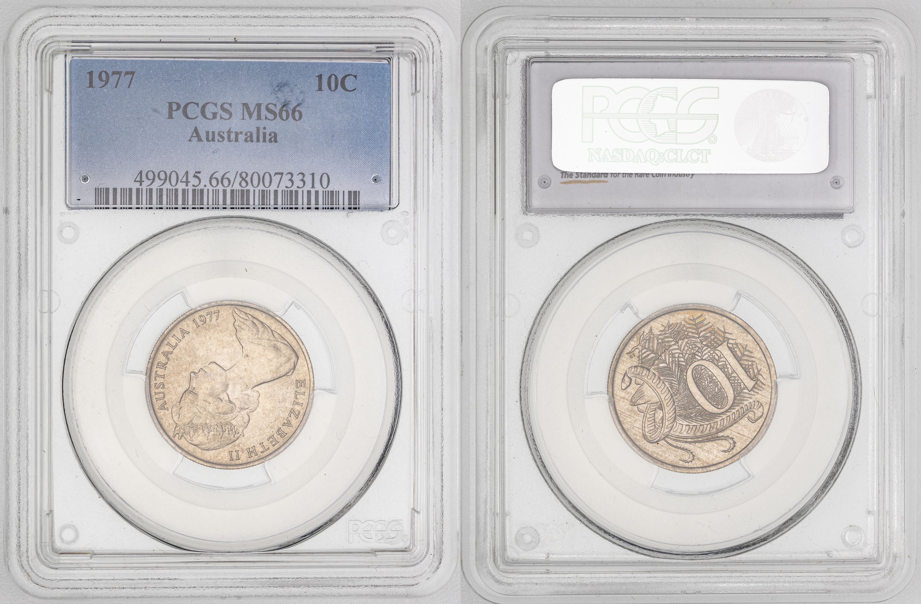 Elizabeth II, , Ten Cent, 1977, PCGS MS66