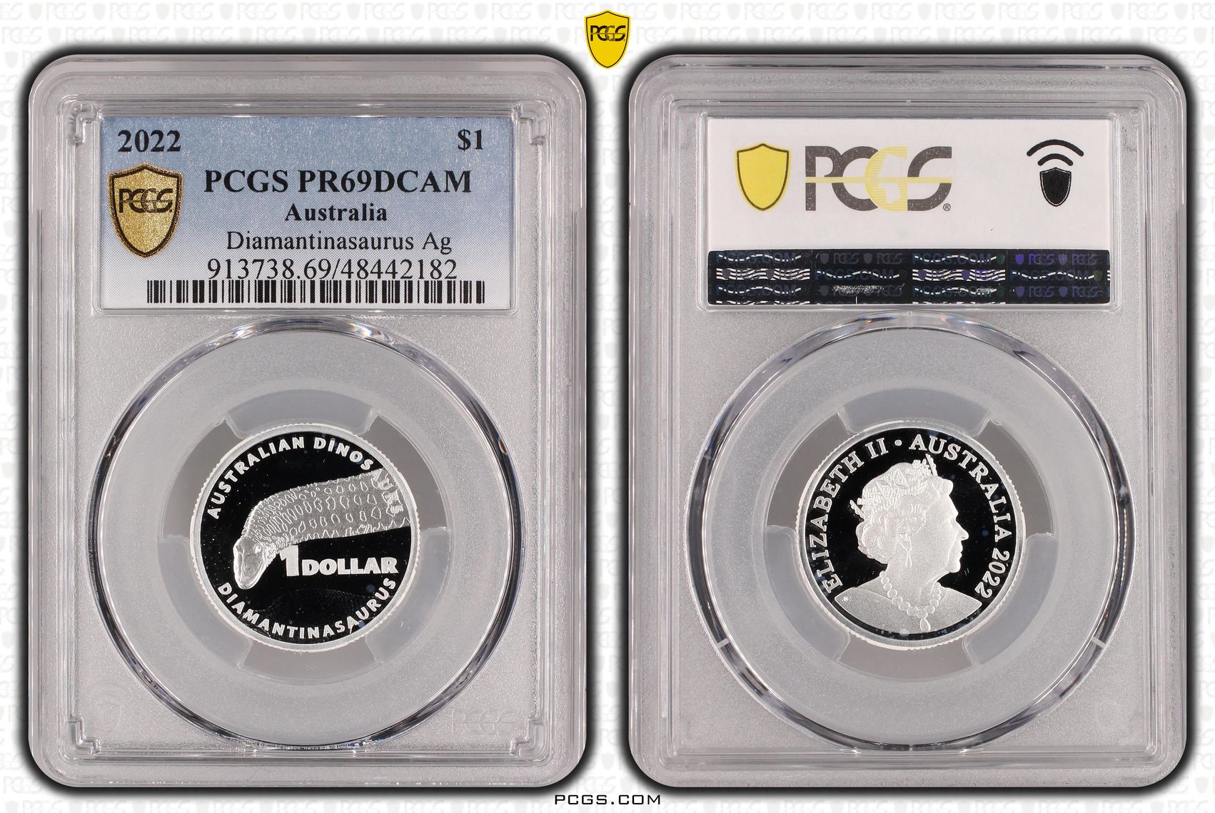 Elizabeth II, Diamantinasaurus Silver, One Dollar, 2022, PCGS PR69DCAM