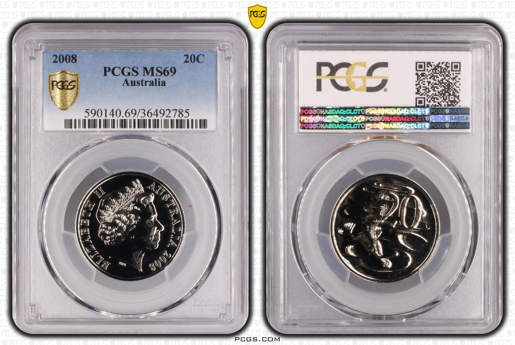 Elizabeth II, Twenty Cent, 2008, PCGS MS 69