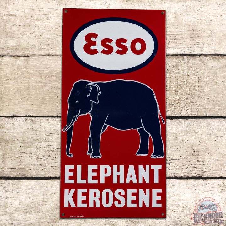 Superb Esso Elephant Kerosene Single Sided Porcelain Logo Sign