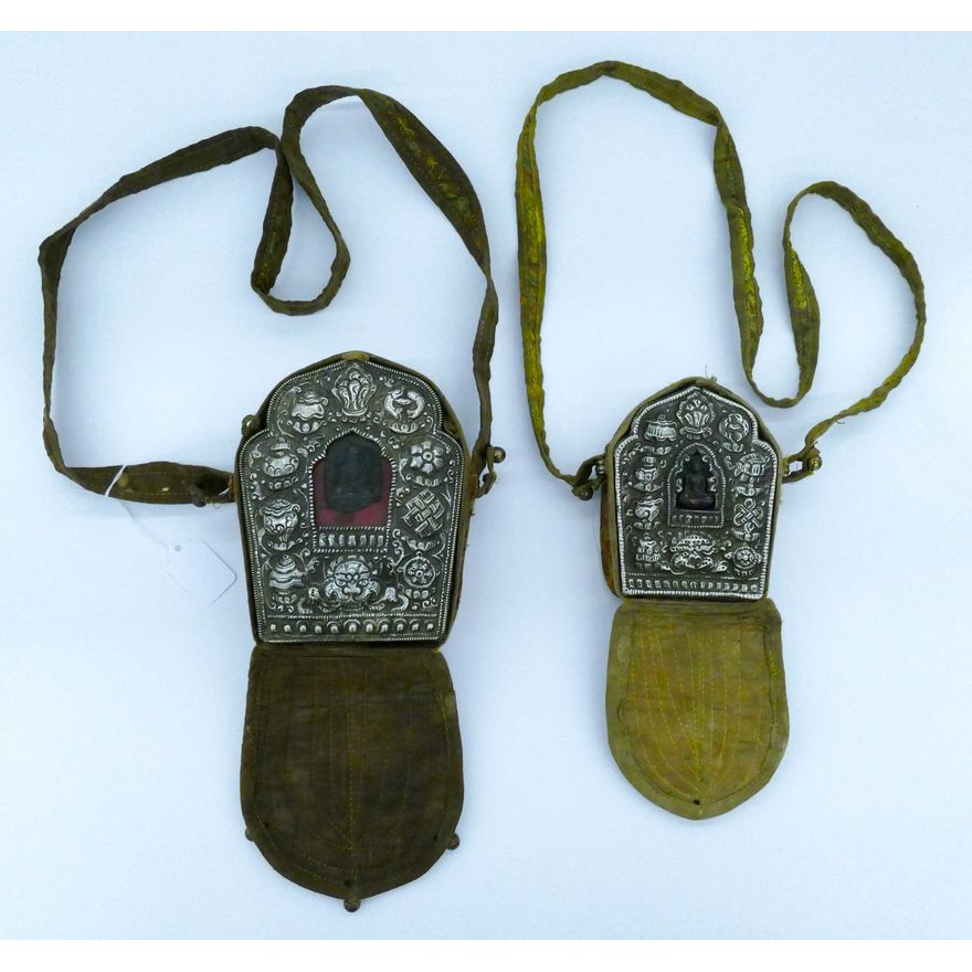 2pc Tibetan Repousse Gau Boxes in Pouches 5'' and 6.5''