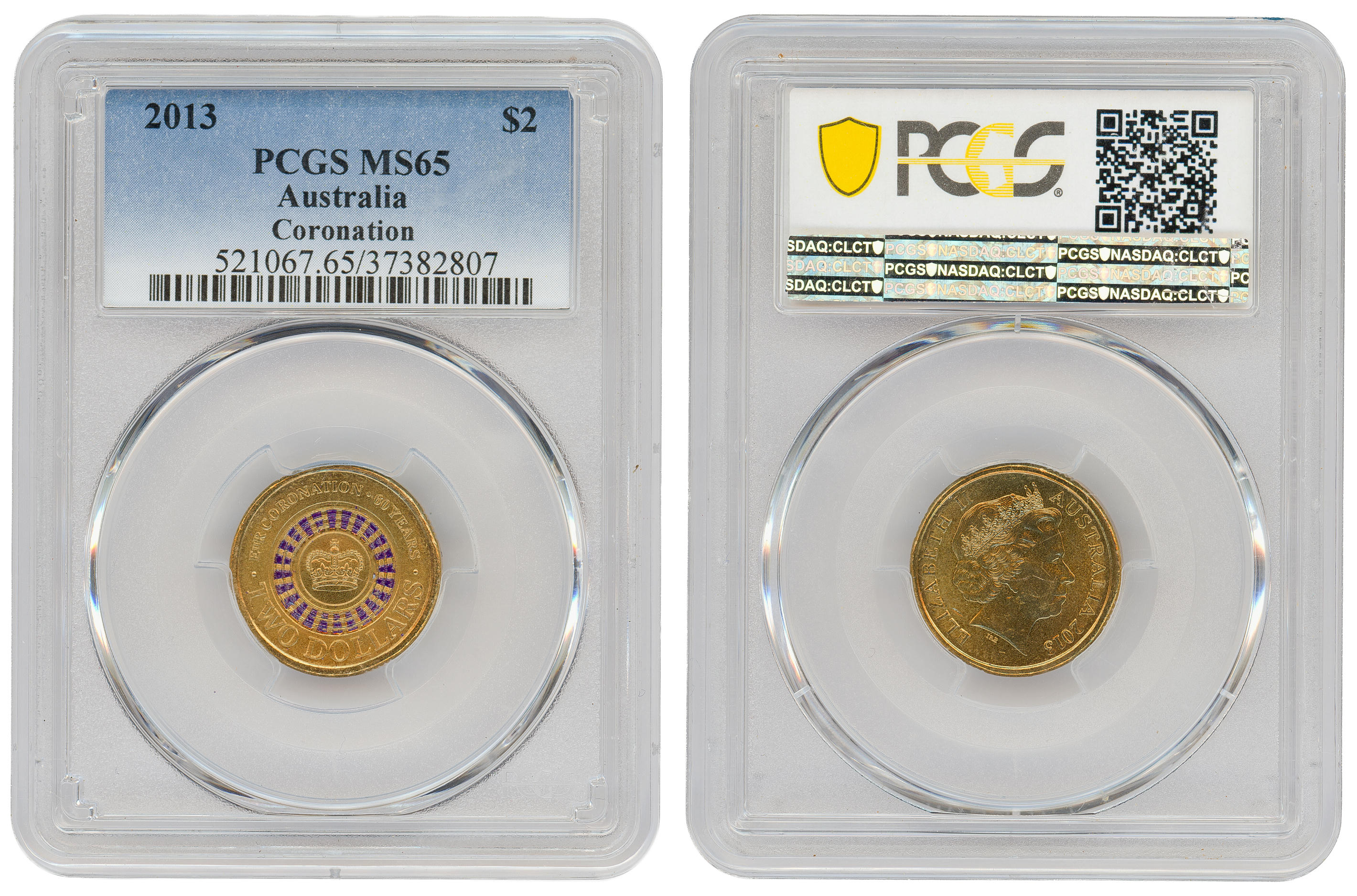 Coronation Colourised, Two Dollar, 2013, PCGS MS65