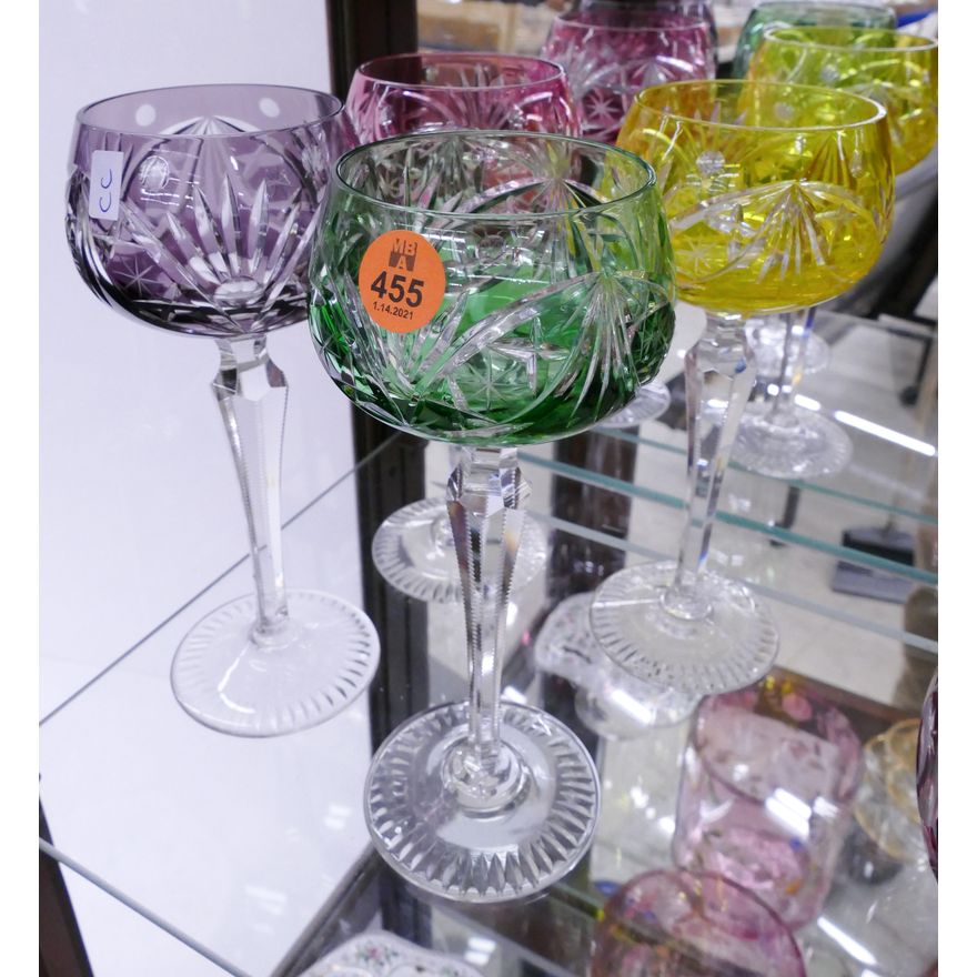 4pc Multicolor Matching Cut-to-Clear Stemware- 8''