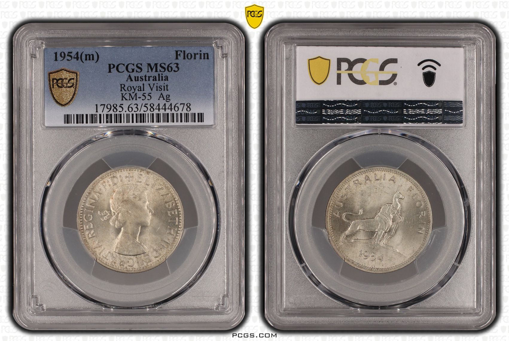 Elizabeth II, Royal Visit, Florin, 1954, PCGS MS63