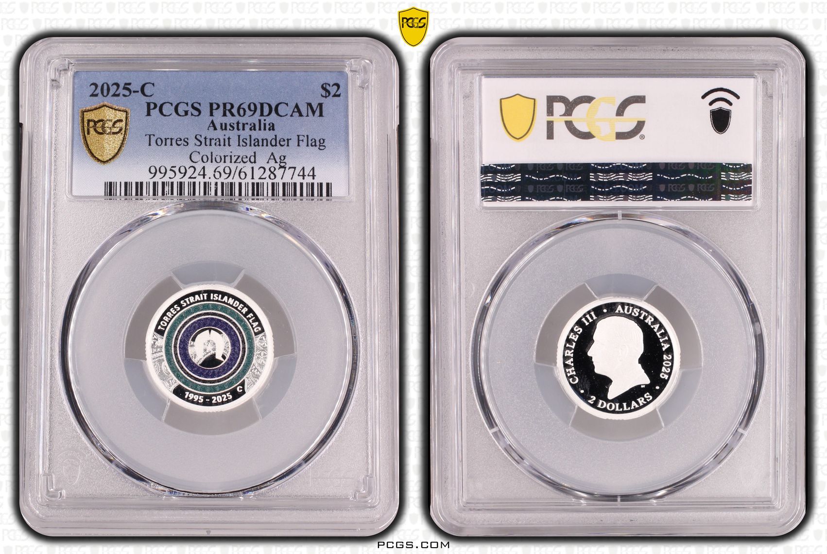 Torres Strait Islander Flag Colourised Silver, Two Dollar, 2025-C, PCGS PR69DCAM