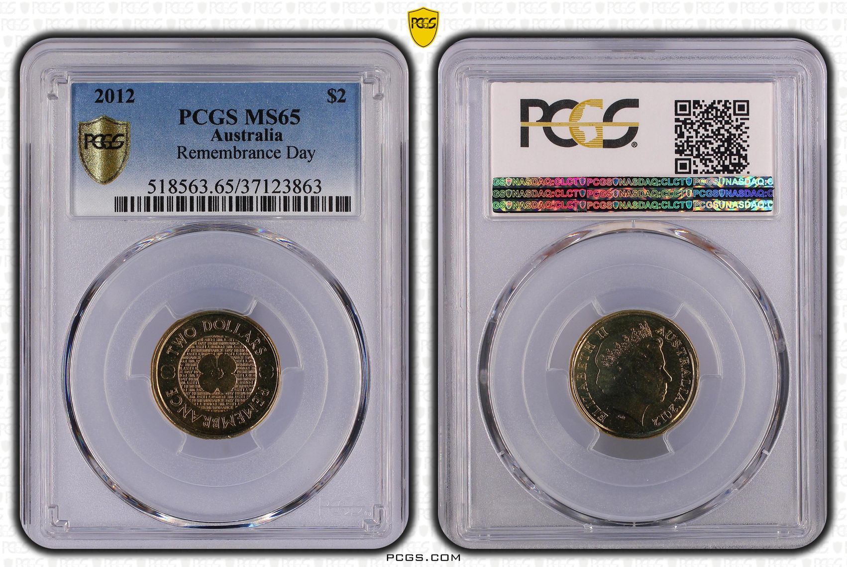 2012 Australia Two Dollar, $2 Remembrance Day PCGS - MS65 -863