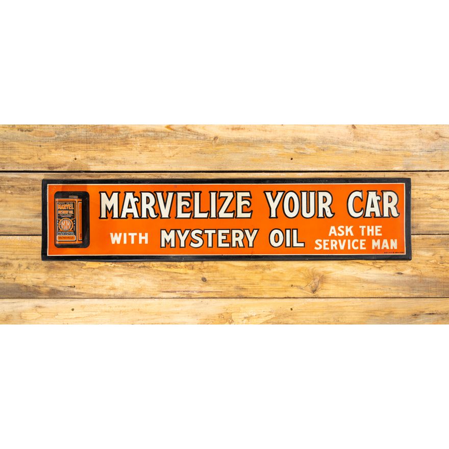 Rare Marvelize Your Car w/ Mystery Oil SST Embossed Metal Sign TAC 8.9