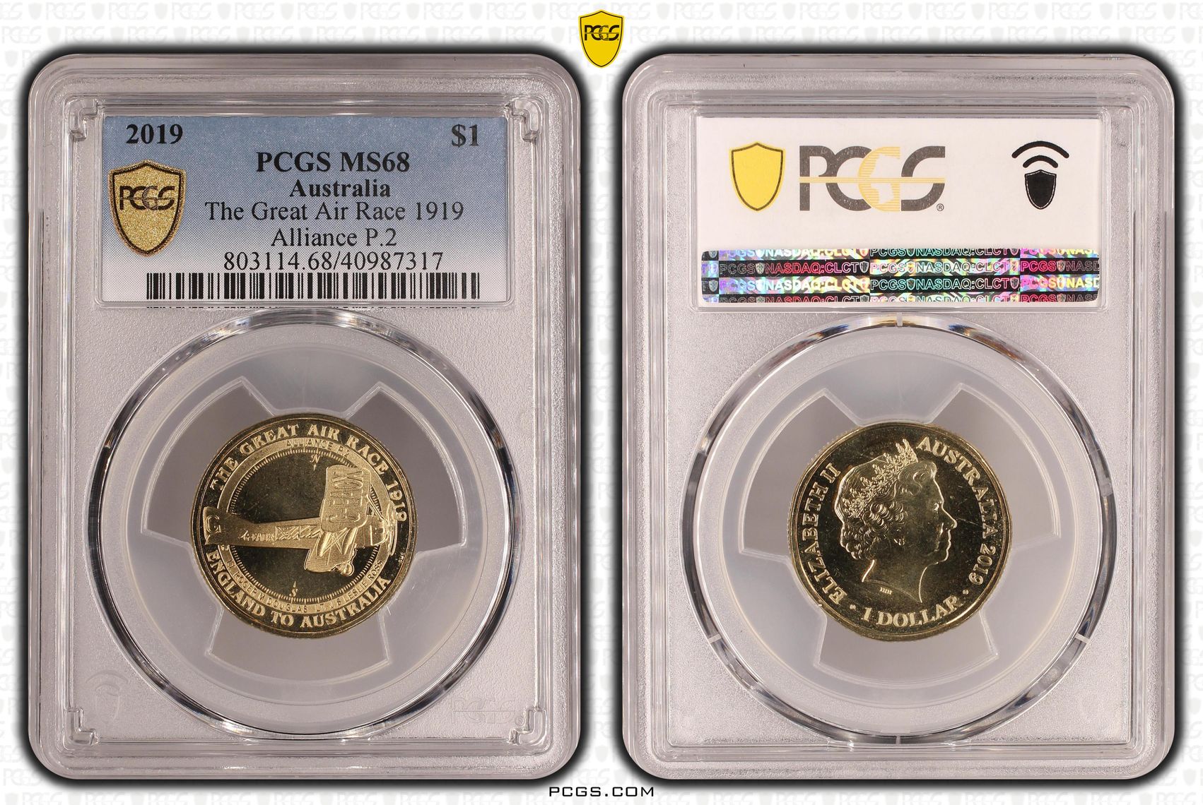 404 · 2019 Australia One Dollar, $1 The Great Air Race 1919 Alliance P.2 PCGS - MS68 -317