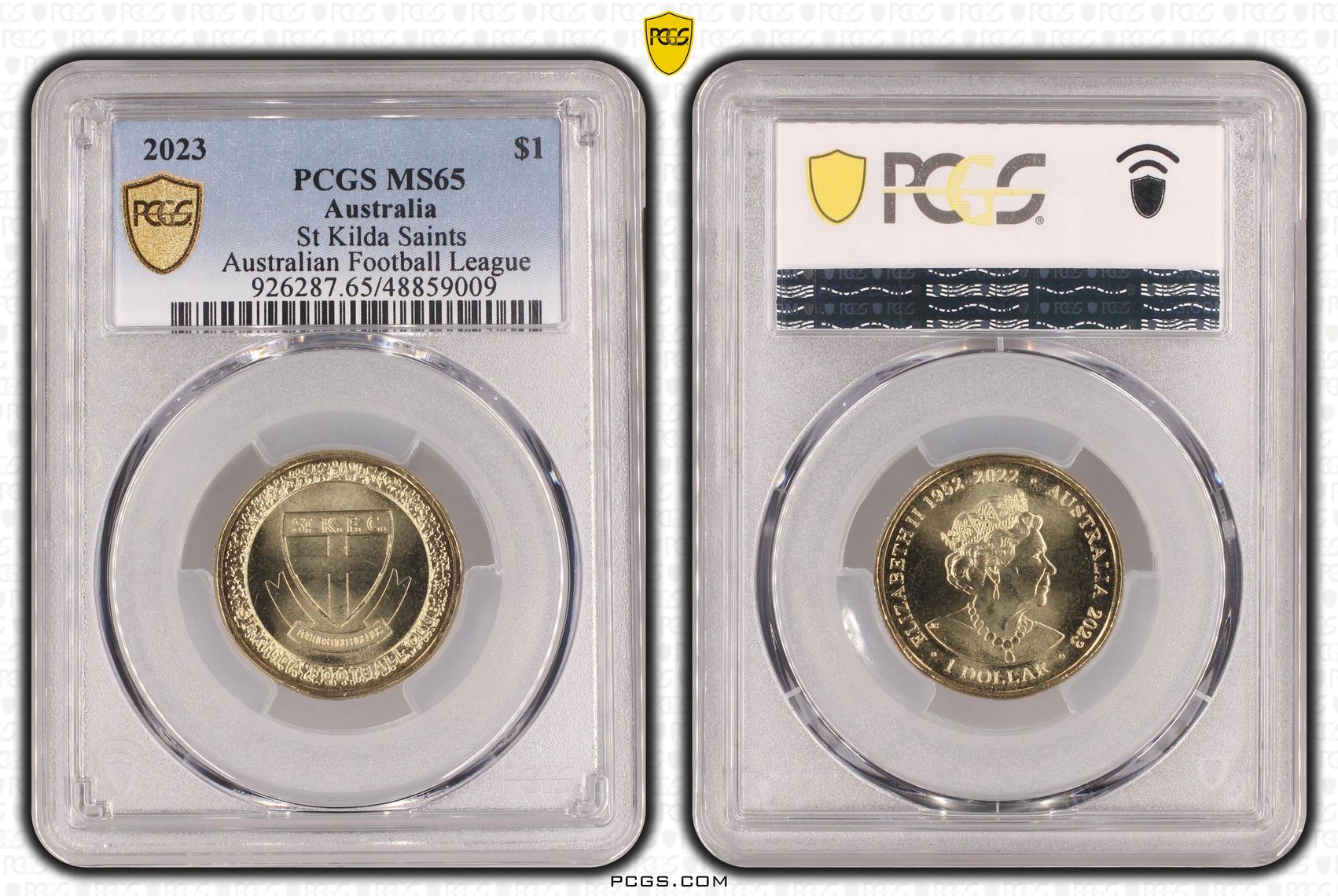 Elizabeth II, AFL - St Kilda Saints , One Dollar, 2023, PCGS MS65