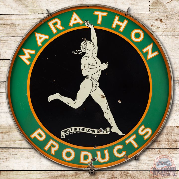 48" Marathon Products w/ Running Man Double Sided Porcelain Sign & Ring