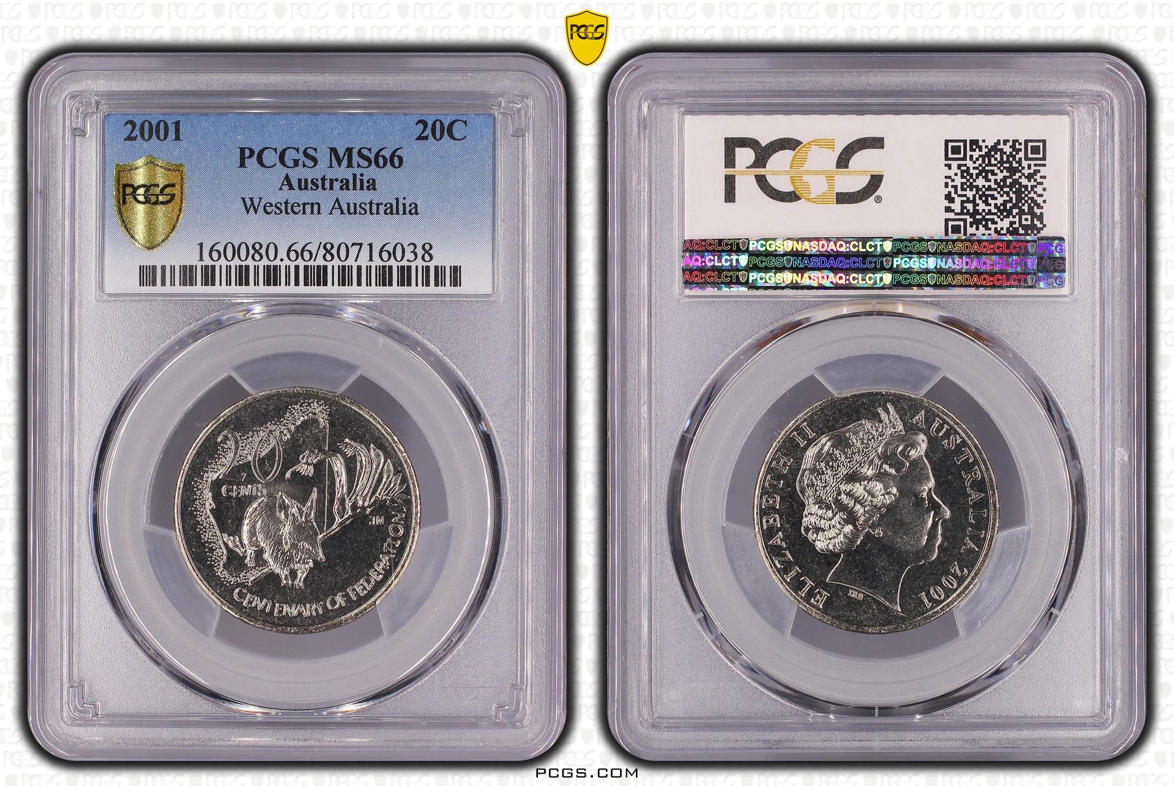 Elizabeth II, Western Australia, Twenty Cent, 2001, PCGS MS66