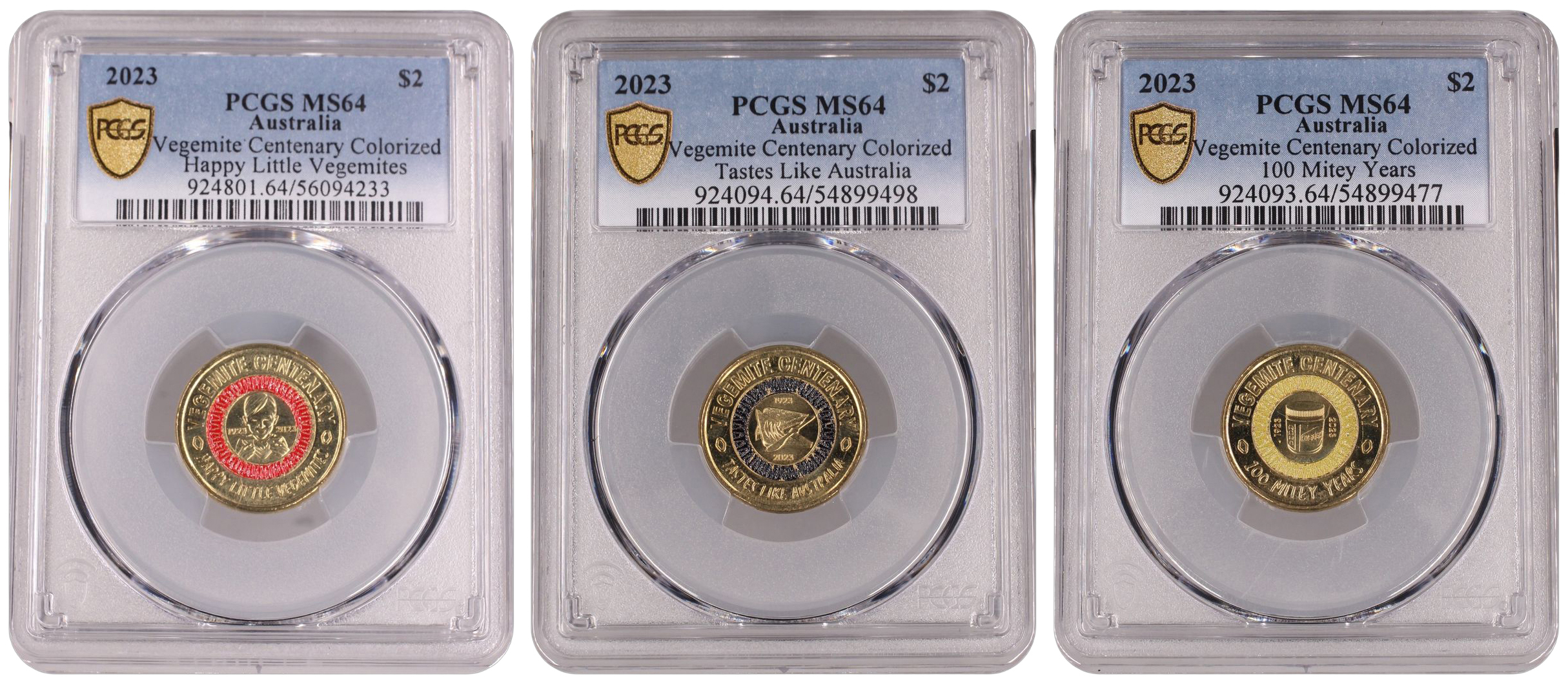 Vegemite Centenary Colorized Trio, Two Dollar, 2023, PCGS MS64