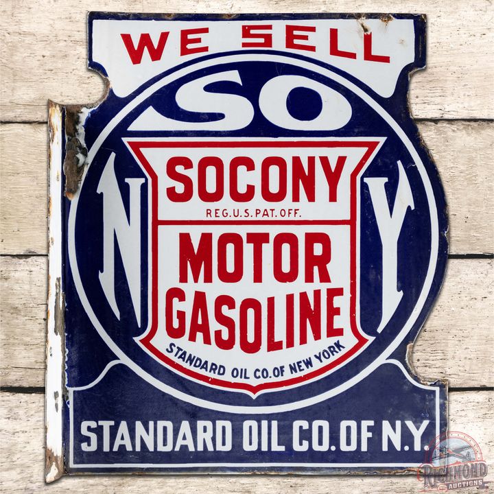 We Sell Socony Motor Gasoline DS Porcelain Flange Sign