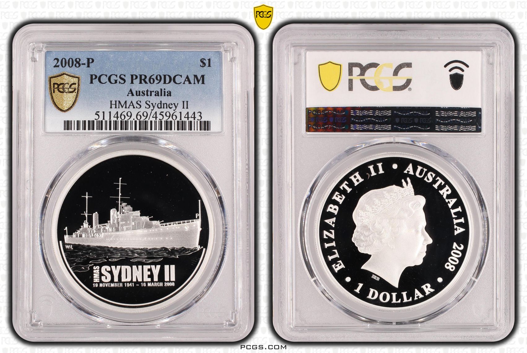 HMAS Sydney II, One Dollar, 2008-P, PCGS PR69DCAM