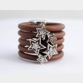 BEL ETOIL SILVER RING WITH CUBICS AND BROWN BANDS - 51543/57