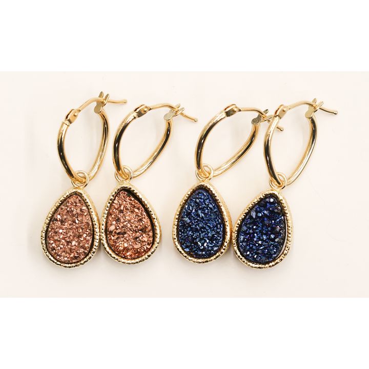 2 Pairs Milor Italian 14k Druzy Drop Earrings