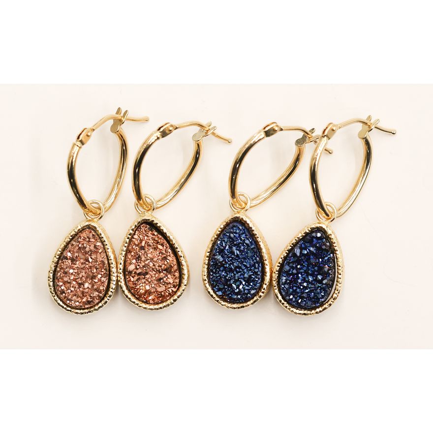 2 Pairs Milor Italian 14k Druzy Drop Earrings