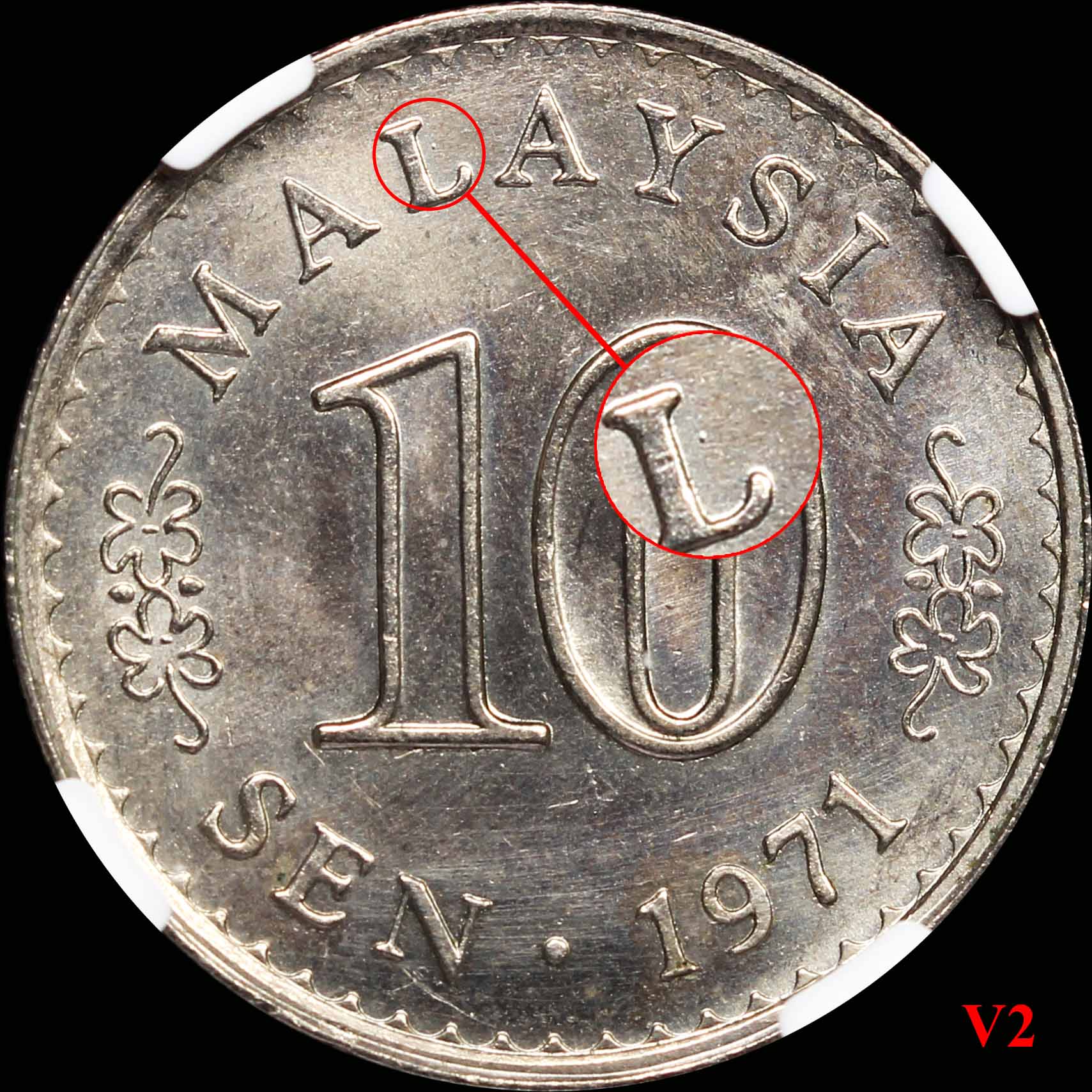 Malaysia, 1971,10 Sen, Key year, V2, NGC MS65. | Unique World Coin Sdn Bhd