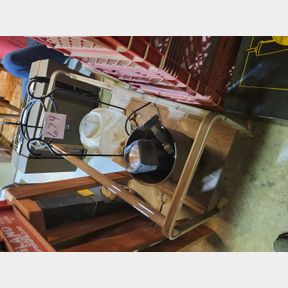 Vintage wheelie cart with plant stand and other misc.