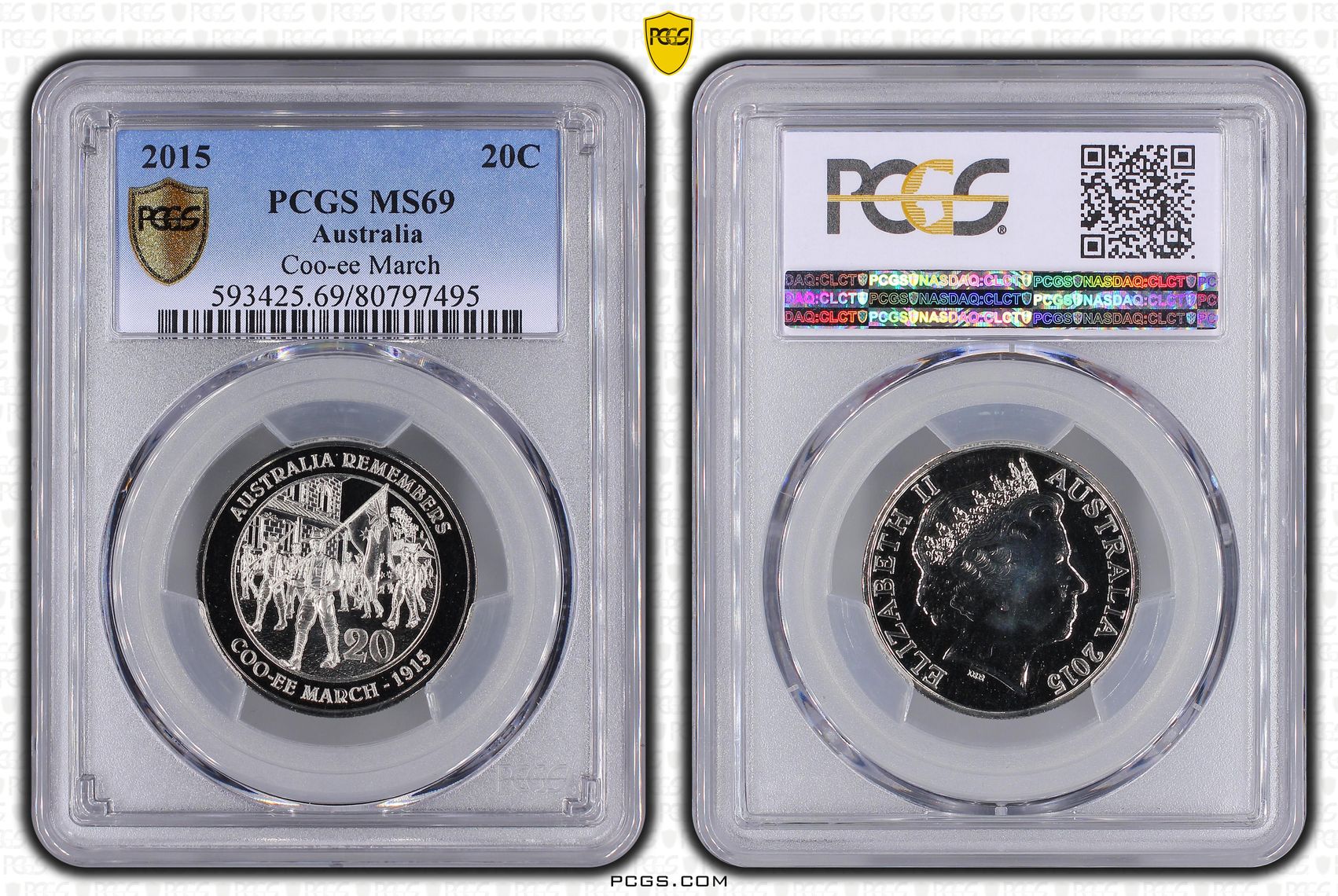Coo-ee March POP 17/0, Twenty Cent, 2015, PCGS MS69