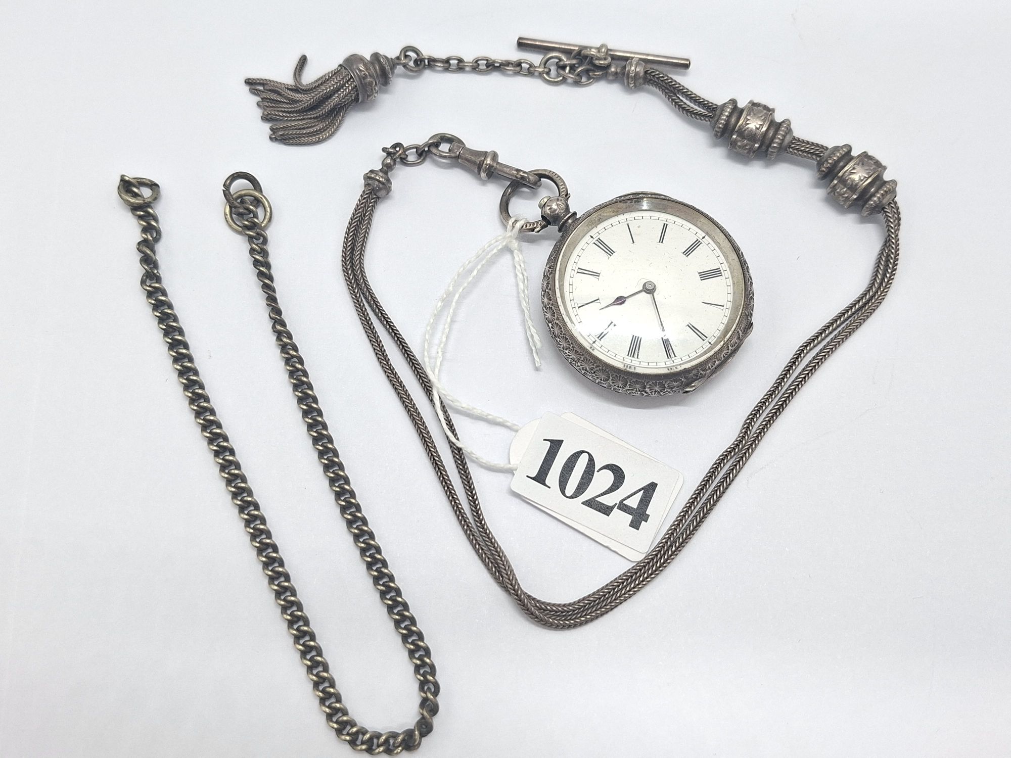 Sterling Silver Pocket Watch And Chain